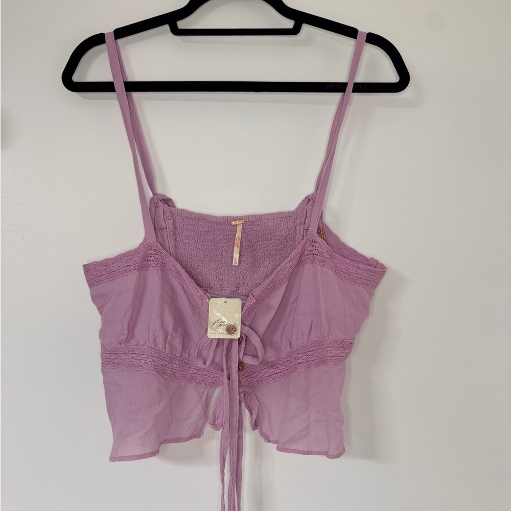 Free People Lilac Tie-Front Crop Cami Top Size XL NWT